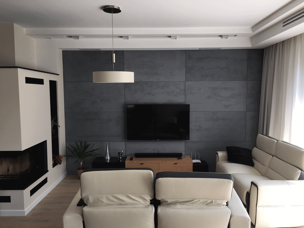 Nowoczesny salon – aranżacja z betonu architektonicznego